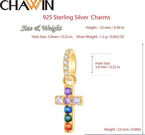 سحر متقاطع متلألئ من CHAWIN لأساور Pandora Charm - قلادات من الفضة الإسترلينية عيار 925 مطلية بالذهب، خرزة متدلية متقاطعة مع أحجار زركونيا مكعبة، هدية عيد ميلاد للنساء/الرجال/الفتيات/الأولاد. in Kuwait