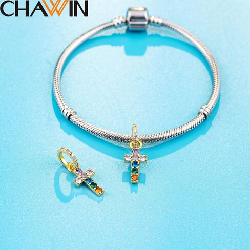 سحر متقاطع متلألئ من CHAWIN لأساور Pandora Charm - قلادات من الفضة الإسترلينية عيار 925 مطلية بالذهب، خرزة متدلية متقاطعة مع أحجار زركونيا مكعبة، هدية عيد ميلاد للنساء/الرجال/الفتيات/الأولاد. in Kuwait