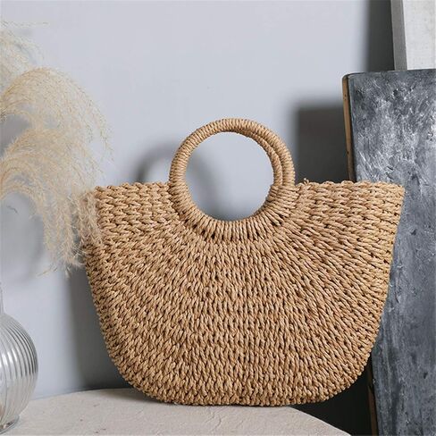 Straw Bag Womens Handbag Handwoven Large Straw Beach Tote Bag Hobo Summer Beach bag Straw Purse in Kuwait