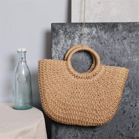 Straw Bag Womens Handbag Handwoven Large Straw Beach Tote Bag Hobo Summer Beach bag Straw Purse in Kuwait