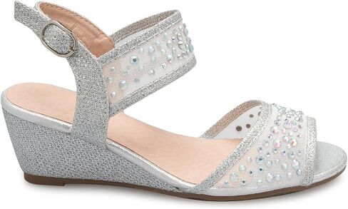 Olivia K Girl's Peep Toe Rhinestone Ankle Strap with Adjustable Buckle Wedge Sandals - Adorable, Comfort, Casual in Saudi Arabia