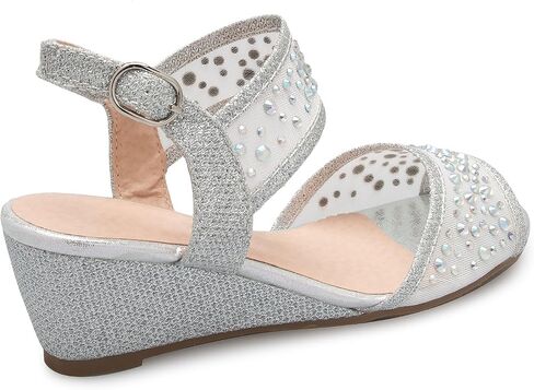 Olivia K Girl's Peep Toe Rhinestone Ankle Strap with Adjustable Buckle Wedge Sandals - Adorable, Comfort, Casual in Saudi Arabia