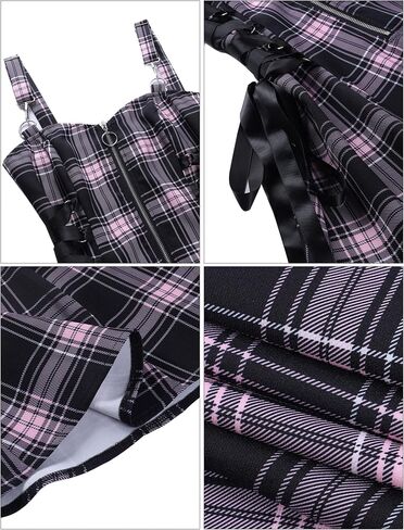 Panegy Plaid Mini Dress Y2k Gothic Punk Lace Up Vintage Lolita Dresses in Saudi Arabia