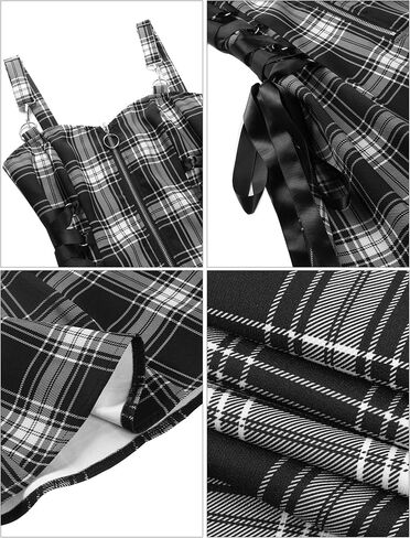 Panegy Plaid Mini Dress Y2k Gothic Punk Lace Up Vintage Lolita Dresses in Saudi Arabia
