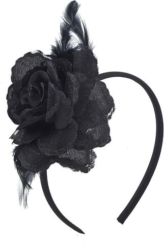Lux Accessories Black Ladies Side Floral Glittered Feathers Fashion Headband in Saudi Arabia