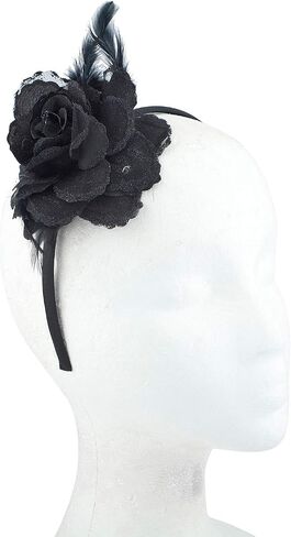 Lux Accessories Black Ladies Side Floral Glittered Feathers Fashion Headband in Saudi Arabia