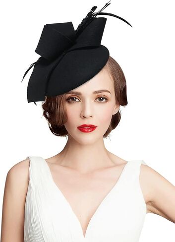 قبعة ELLYDOOR من الصوف Fascinator Pillbox قبعة شتوية من الصوف البريطاني للنساء قبعة كنيسة الزفاف in Kuwait