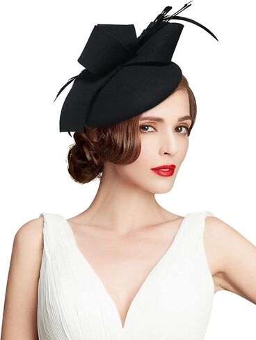 قبعة ELLYDOOR من الصوف Fascinator Pillbox قبعة شتوية من الصوف البريطاني للنساء قبعة كنيسة الزفاف in Kuwait