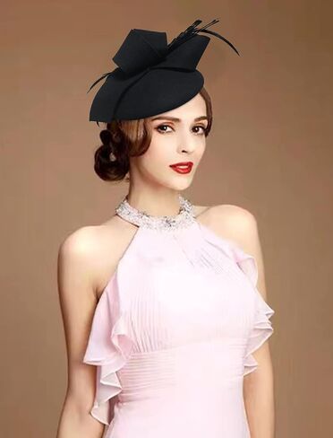 قبعة ELLYDOOR من الصوف Fascinator Pillbox قبعة شتوية من الصوف البريطاني للنساء قبعة كنيسة الزفاف in Kuwait