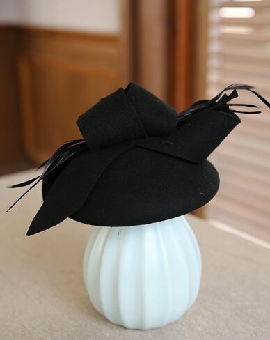 قبعة ELLYDOOR من الصوف Fascinator Pillbox قبعة شتوية من الصوف البريطاني للنساء قبعة كنيسة الزفاف in Kuwait