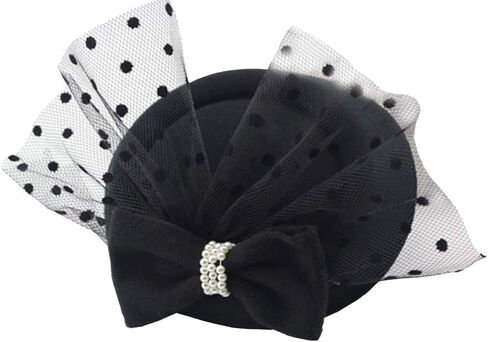 GSHLLO النساء السيدات Bowknot الفاسناتور القبعات قبعة مستديرة مع الحجاب الشاي حفلة أغطية الرأس غطاء الرأس مشبك شعر in Kuwait