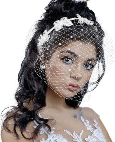 Formery Butterfly Wedding Birdcage Veil White Rhinestone 1920s Fascinators Mesh Lace Veil Cocktail Tea Party Crystals Bridal Netting Face Veil Gatsby Flapper Headpiece for Women in Saudi Arabia