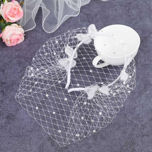 Formery Butterfly Wedding Birdcage Veil White Rhinestone 1920s Fascinators Mesh Lace Veil Cocktail Tea Party Crystals Bridal Netting Face Veil Gatsby Flapper Headpiece for Women in Saudi Arabia