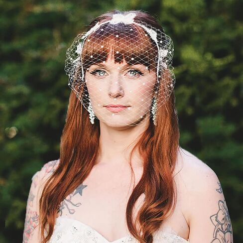 Formery Butterfly Wedding Birdcage Veil White Rhinestone 1920s Fascinators Mesh Lace Veil Cocktail Tea Party Crystals Bridal Netting Face Veil Gatsby Flapper Headpiece for Women in Saudi Arabia