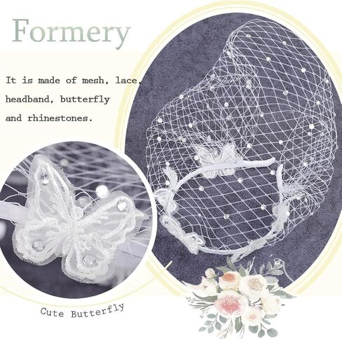 Formery Butterfly Wedding Birdcage Veil White Rhinestone 1920s Fascinators Mesh Lace Veil Cocktail Tea Party Crystals Bridal Netting Face Veil Gatsby Flapper Headpiece for Women in Saudi Arabia