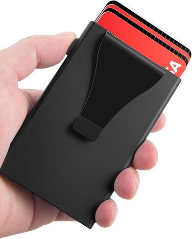 Pop Up Stealth Wallet with Money Clip - RFID Blocking Minimalist Wallet for Men, Aluminum Metal Wallet Slim Mens Wallet for Everyday Use and Travel Use (Black) in Saudi Arabia