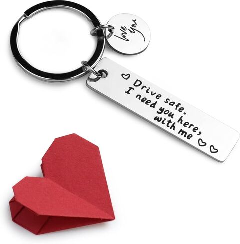 سلسلة مفاتيح درايف سيف لصديقها، Drive Safe I Need You Here With Me Love You، هدايا عيد الميلاد وعيد الحب والكريسماس للزوج والصديق والزوج، قيادة آمنة، مقاس S in Kuwait