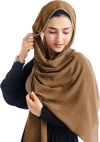حجاب Xirhoot للسيدات مصنوع من الشيفون الفاخر وحجر الراين للنساء المسلمات in Saudi Arabia