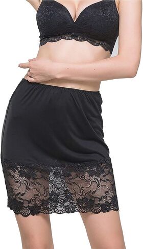 LingDooo Women Pure Silk Smooth Soft Lace Underwear Skirt Home Sleepwear Half-Slip Nightwear in Saudi Arabia