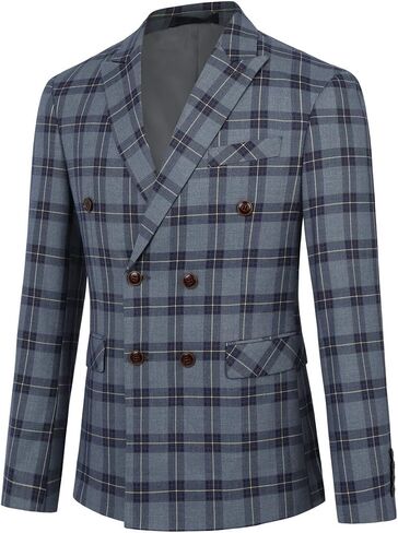 Iynnijoy Mens Plaid Suit Double Breasted Slim Fit 2-Piece Formal Jacket Tux Pants for Prom Wedding Party in Saudi Arabia
