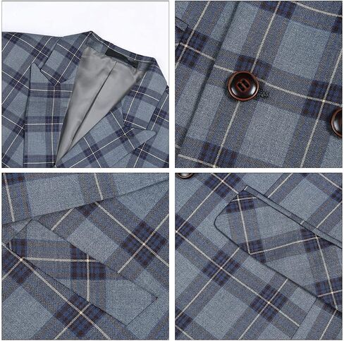 Iynnijoy Mens Plaid Suit Double Breasted Slim Fit 2-Piece Formal Jacket Tux Pants for Prom Wedding Party in Saudi Arabia