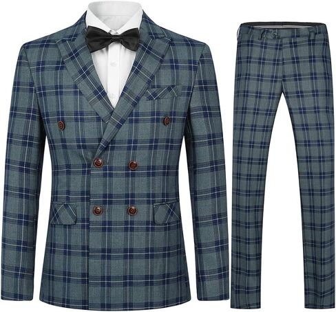 Iynnijoy Mens Plaid Suit Double Breasted Slim Fit 2-Piece Formal Jacket Tux Pants for Prom Wedding Party in Saudi Arabia