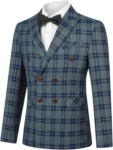 Iynnijoy Mens Plaid Suit Double Breasted Slim Fit 2-Piece Formal Jacket Tux Pants for Prom Wedding Party in Saudi Arabia