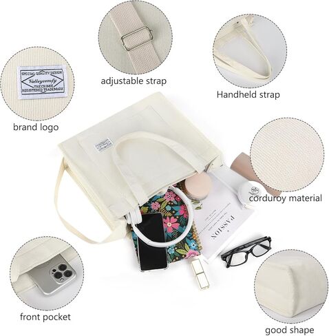 Stylish Corduroy Tote Bag for Women,Zip Crossbody Bag Satchel Handbag,Girls Shoulder Bag Hobo Bag Everyday Tote Bag in Kuwait