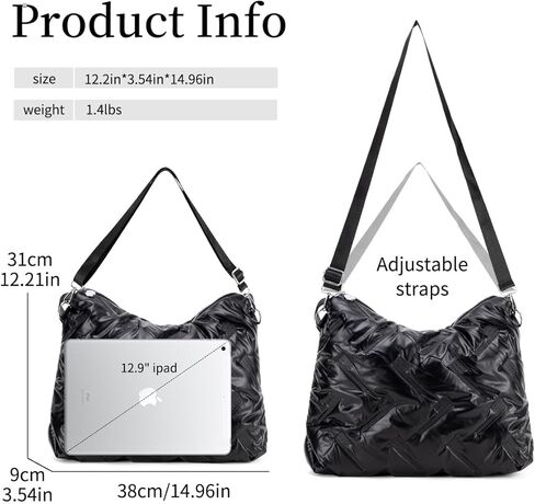 حقيبة مبطنة للنساء، حقائب هوبو، حقائب يد بسحاب، حقائب يد منتفخة، حقيبة كتف كبيرة من النايلون للترفيه اليومي in Kuwait