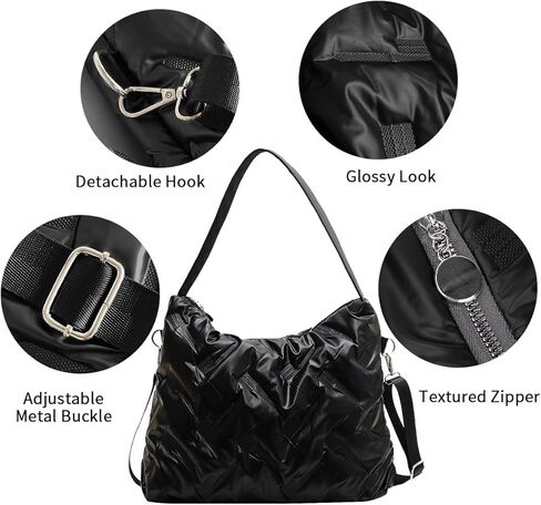 حقيبة مبطنة للنساء، حقائب هوبو، حقائب يد بسحاب، حقائب يد منتفخة، حقيبة كتف كبيرة من النايلون للترفيه اليومي in Kuwait