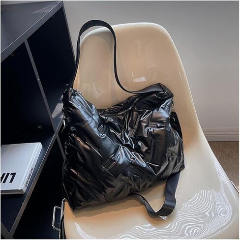 حقيبة مبطنة للنساء، حقائب هوبو، حقائب يد بسحاب، حقائب يد منتفخة، حقيبة كتف كبيرة من النايلون للترفيه اليومي in Kuwait