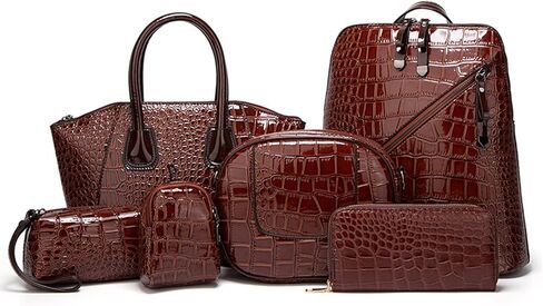 6pcs Set Vintage Backpack Purse for Women Travel Daypack Handbag and Purse Large Tote Shoulder Bags Leather Satchel Bag in Kuwait