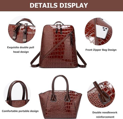 6pcs Set Vintage Backpack Purse for Women Travel Daypack Handbag and Purse Large Tote Shoulder Bags Leather Satchel Bag in Kuwait