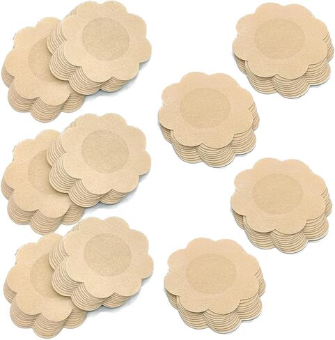 100 قطعة (50 زوجًا) من أغطية الحلمات للنساء من ميدكور، أغطية حلمات للاستعمال مرة واحدة للنساء، بتلات ثدي من الساتان خالية من اللاتكس، بتلات حلمة لاصقة - لون بيج محايد in Kuwait