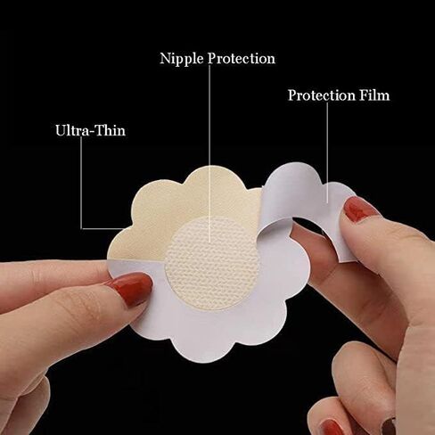 100 قطعة (50 زوجًا) من أغطية الحلمات للنساء من ميدكور، أغطية حلمات للاستعمال مرة واحدة للنساء، بتلات ثدي من الساتان خالية من اللاتكس، بتلات حلمة لاصقة - لون بيج محايد in Kuwait