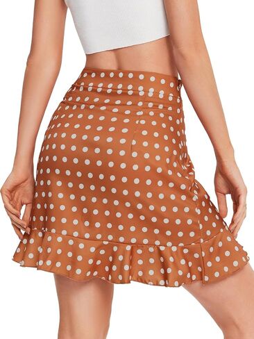LYANER Women's High Waist Wrap Front Dot Print Ruffle Hem Casual Mini Short Skirt in Saudi Arabia