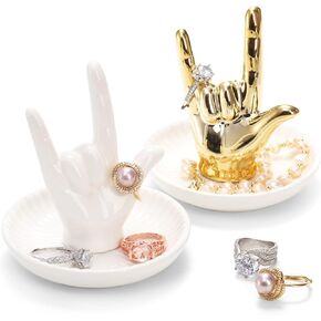 Cididu 2 Pack Ring Holder Dish, Ceramic I LOVE YOU Jewelry Dish, Valentine's Day Hand Ring Holder, Decorative Bracelet Earrings Necklace Trinket Organizer Tray for Wedding Birthday Gifts in Saudi Arabia