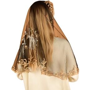 Maria Veils Catholic Mantilla Mass Infinity Veil Church Lace Veil Spanish Chapel Mass Head Covering Veil Long Jesus Black and Gold in Saudi Arabia