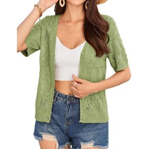 GRACE KARIN 2024 Women's Short Sleeve V Neck Cardigans Sweaters Open Front Knit Crochet Button Bolero Shrugs Tops