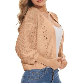 سترة نسائية من Jumppmile بأكمام 3/4 من الكروشيه الناعم بجناح الخفاش مفتوحة من الأمام سترة قصيرة in Kuwait