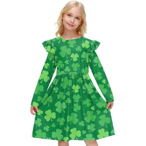 IIMMER Valentine's Day Girls Ruffle Shoulder Long Sleeve Tunic Midi Dress 4-12 Years