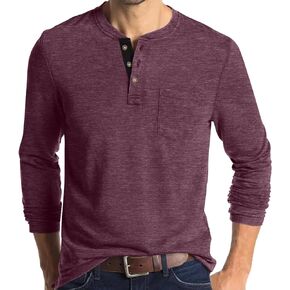 قمصان Henley الرجالية من MLXSJ كاجوال بأكمام طويلة وأزرار مع جيب