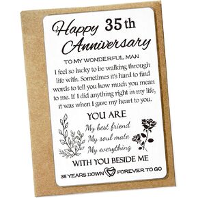 Kwtzkuo 35th Anniversary Card Gifts for Him, Engraved Metal Wallet Card Insert, Happy 35 Years Wedding Anniversary Cards for Husband in Kuwait