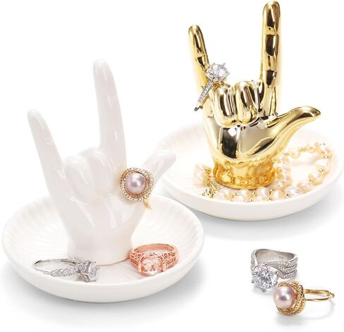 Cididu 2 Pack Hand Ring Holder, I LOVE YOU Hand Jewelry Holder, Porcelain Ring Stand Jewelry Display Dish Mannequin Hand, Anniversary Wedding Valentine's Day Gifts Aesthetic Room Decor for Women Girls in Saudi Arabia