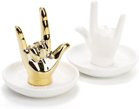 Cididu 2 Pack Hand Ring Holder, I LOVE YOU Hand Jewelry Holder, Porcelain Ring Stand Jewelry Display Dish Mannequin Hand, Anniversary Wedding Valentine's Day Gifts Aesthetic Room Decor for Women Girls in Saudi Arabia