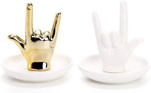 Cididu 2 Pack Hand Ring Holder, I LOVE YOU Hand Jewelry Holder, Porcelain Ring Stand Jewelry Display Dish Mannequin Hand, Anniversary Wedding Valentine's Day Gifts Aesthetic Room Decor for Women Girls in Saudi Arabia