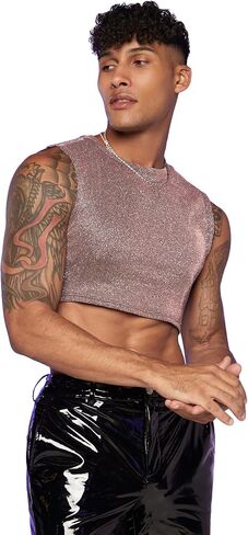 COZYEASE Men's Metallic Top Round Neck Slim Fit Crop Top Disco Sequin Tops Party Club Night Outfits in Saudi Arabia