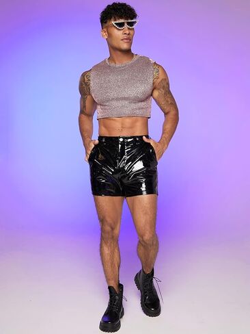 COZYEASE Men's Metallic Top Round Neck Slim Fit Crop Top Disco Sequin Tops Party Club Night Outfits in Saudi Arabia