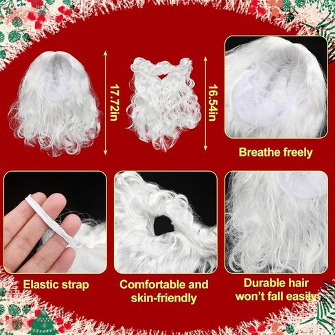 Newcotte 6 Pcs Adults Christmas Santa Costume Accessories Santa Fake Padded Belly White Beard Wig Santa Hat Round Glasses Gloves for Men Women Christmas Cosplay Party Photo Prop in Saudi Arabia