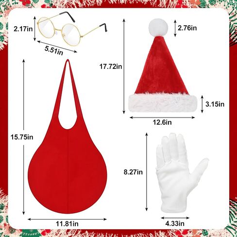 Newcotte 6 Pcs Adults Christmas Santa Costume Accessories Santa Fake Padded Belly White Beard Wig Santa Hat Round Glasses Gloves for Men Women Christmas Cosplay Party Photo Prop in Saudi Arabia